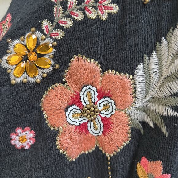 Johnny Was NWT Biya Short Kimono Open Black Beaded Sequin Boho Sz S Oversized - Picture 6 of 8